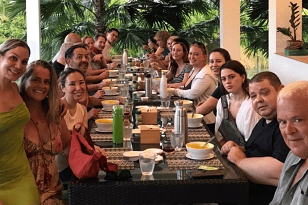 Guests Guests sitting in the dining area at New Leaf Detox Resort Koh Samui Thailand.